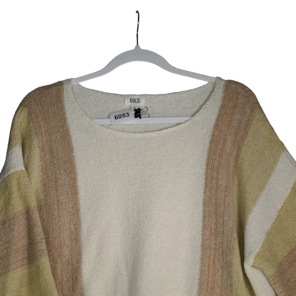 BKE Sweater Womens Large Brown Ivory Cropped Boxy Cotton Blend Kimono Sleeve - Picture 3 of 7